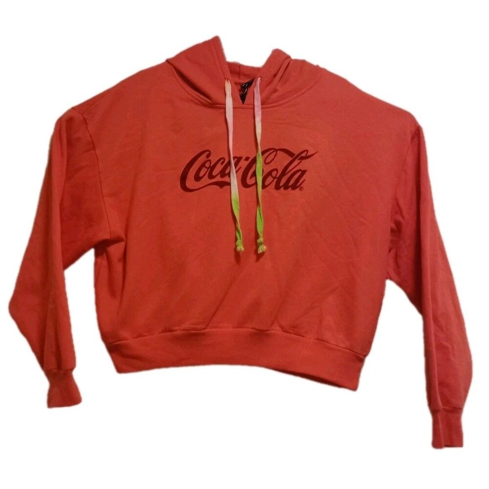Coca-Cola Girls Cropped Hoodie Sweatshirt XXL 19 Red Ombre Drawstring Graphic